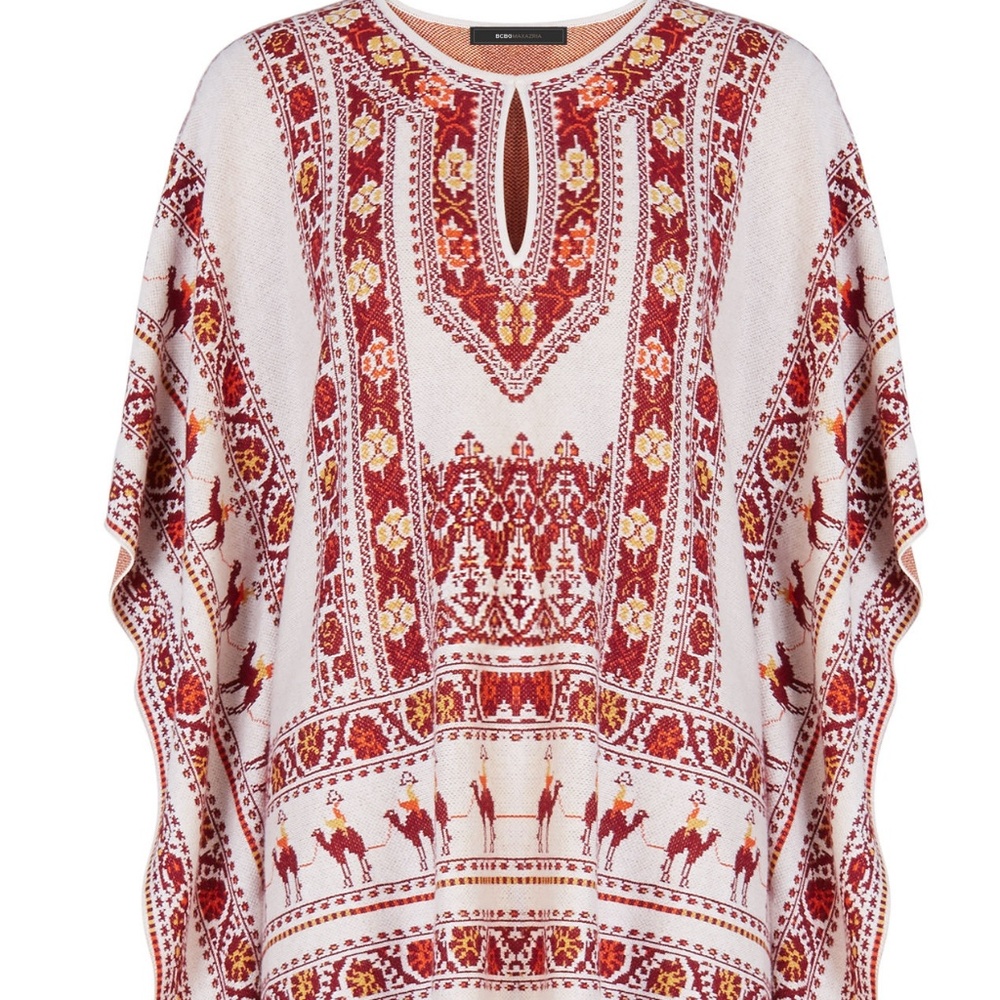 BCBGMAXAZRIA Kalanie Caravan Knit Jacquard Poncho